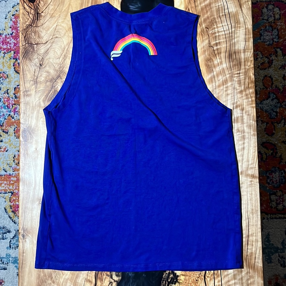 Fabletics Navy Tank Top w/ Rainbow Detail on Back.  Sz S - Picture 2 of 3